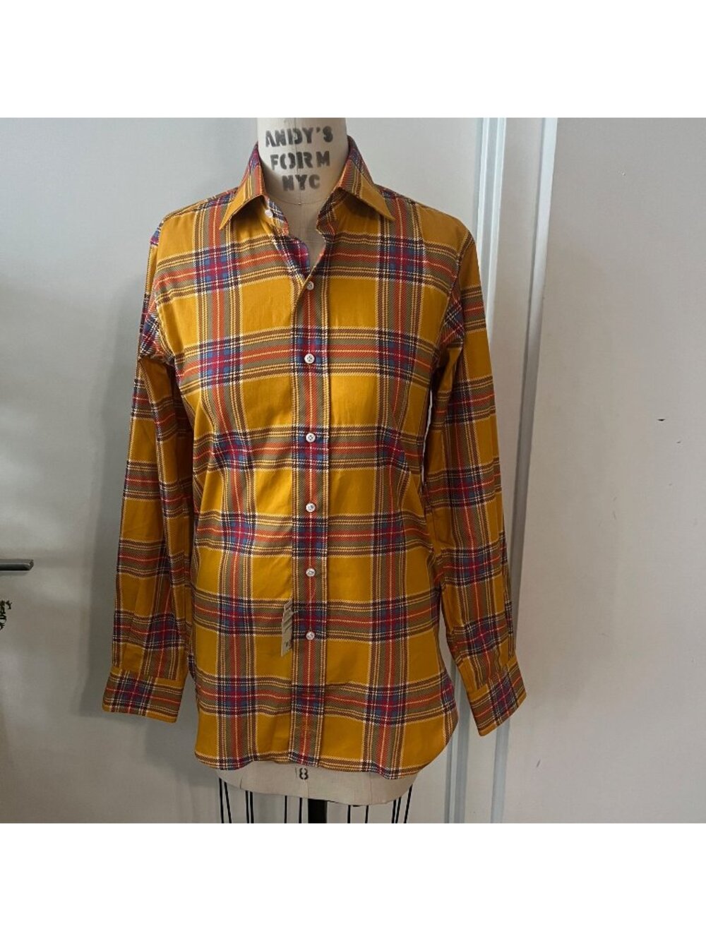 NWT PAUL STUART‎ Men's Plaid Button-Down in Marigold Size Small
